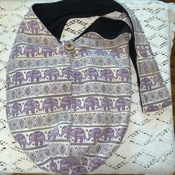 Canvas Elephant Print Hobo Sling Bag - Picture 2 of 10